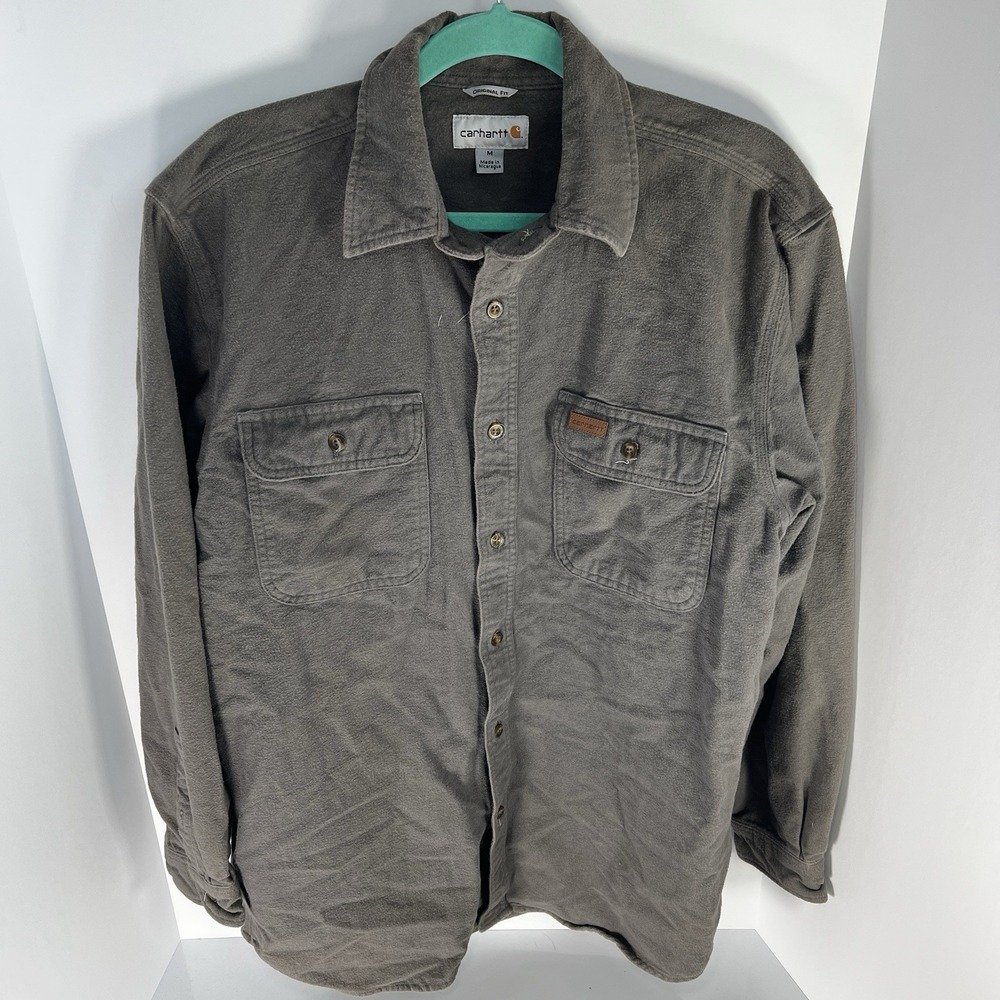 Vintage Carhartt Long Sleeve Cotton Canvas Work Shirt Gray Men's Medium EUC